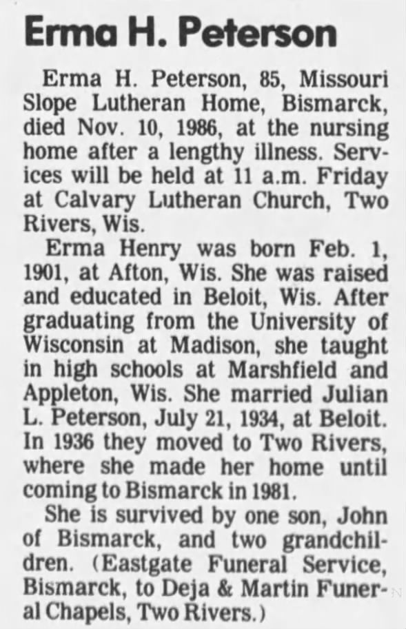 Clipping from The Bismarck Tribune